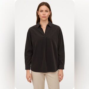 Sevendays Sunday Corduroy Popover Shirt Womens Size M Black Long Sleeve Collar